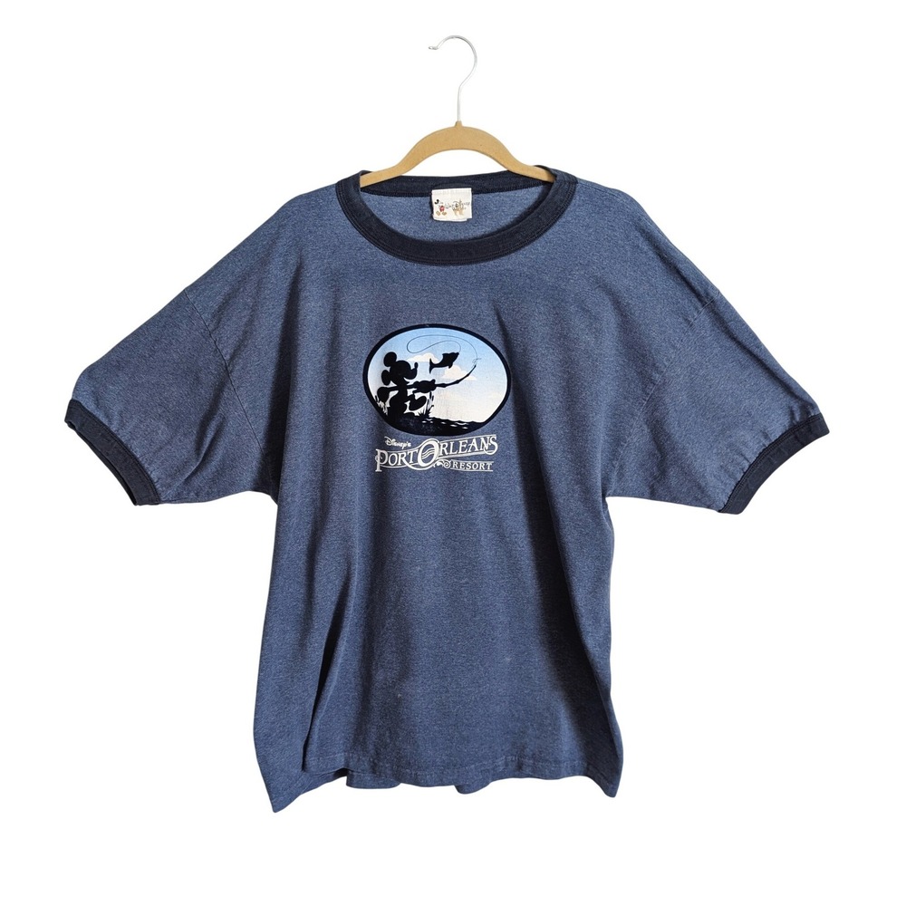 Disney Vintage 90s Port Orleans Resort Velvet Burnout Fishing Mickey T-shirt